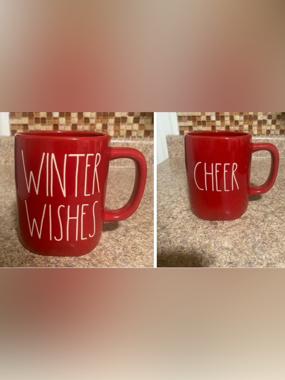 NWT Rae Dunn Red Holiday Mug Set - "Winter Wishes" & "Cheer" (Set of 2)